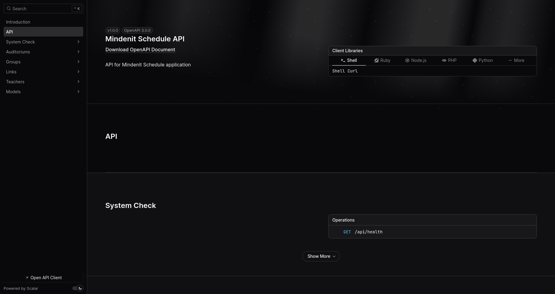 Screenshot of Schedule API